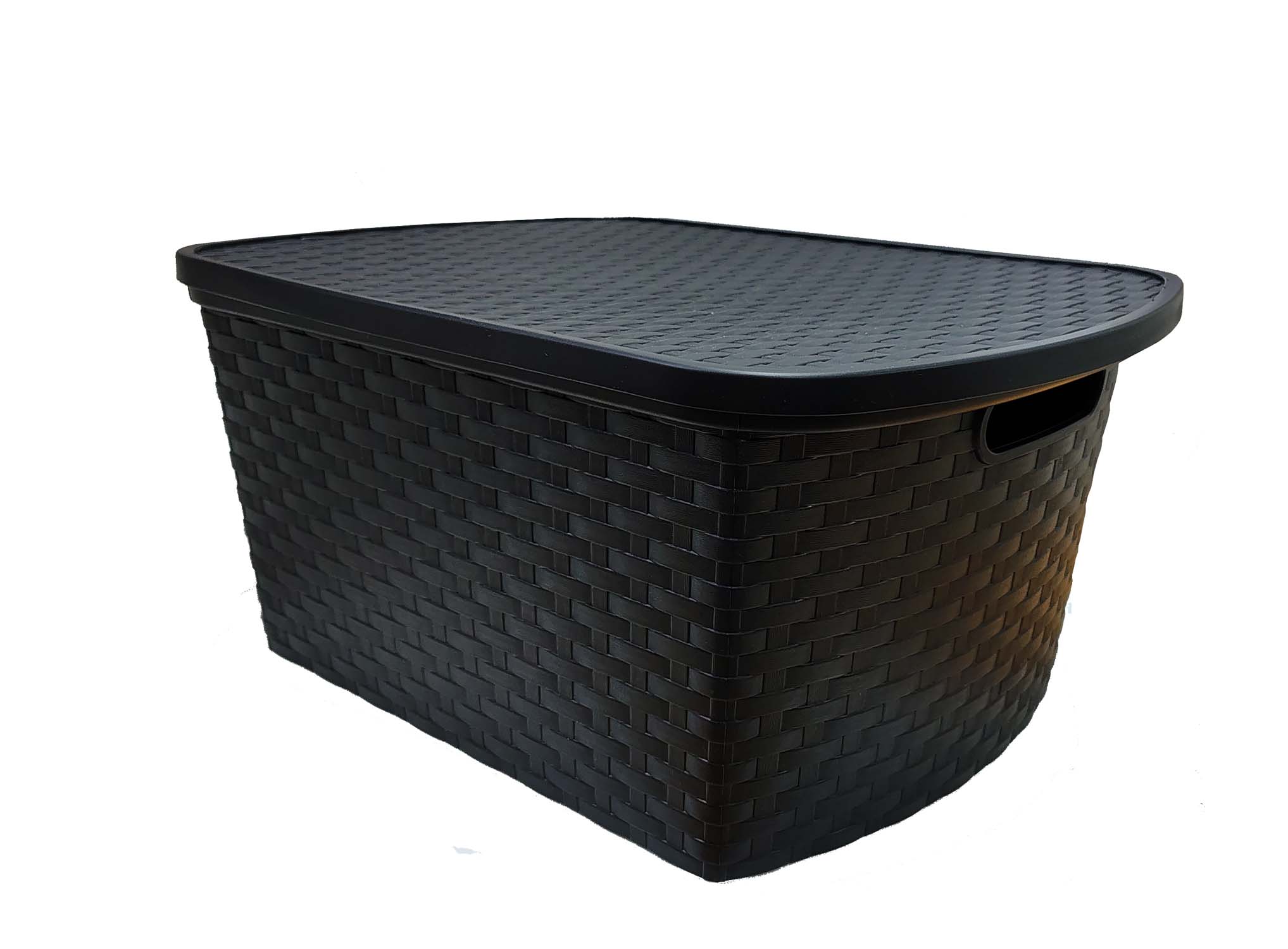 70465.jpg CANASTO PLAST.C/TAPA SIMIL RATAN NEGRO 40X30X18 (15LTS) - Image 1