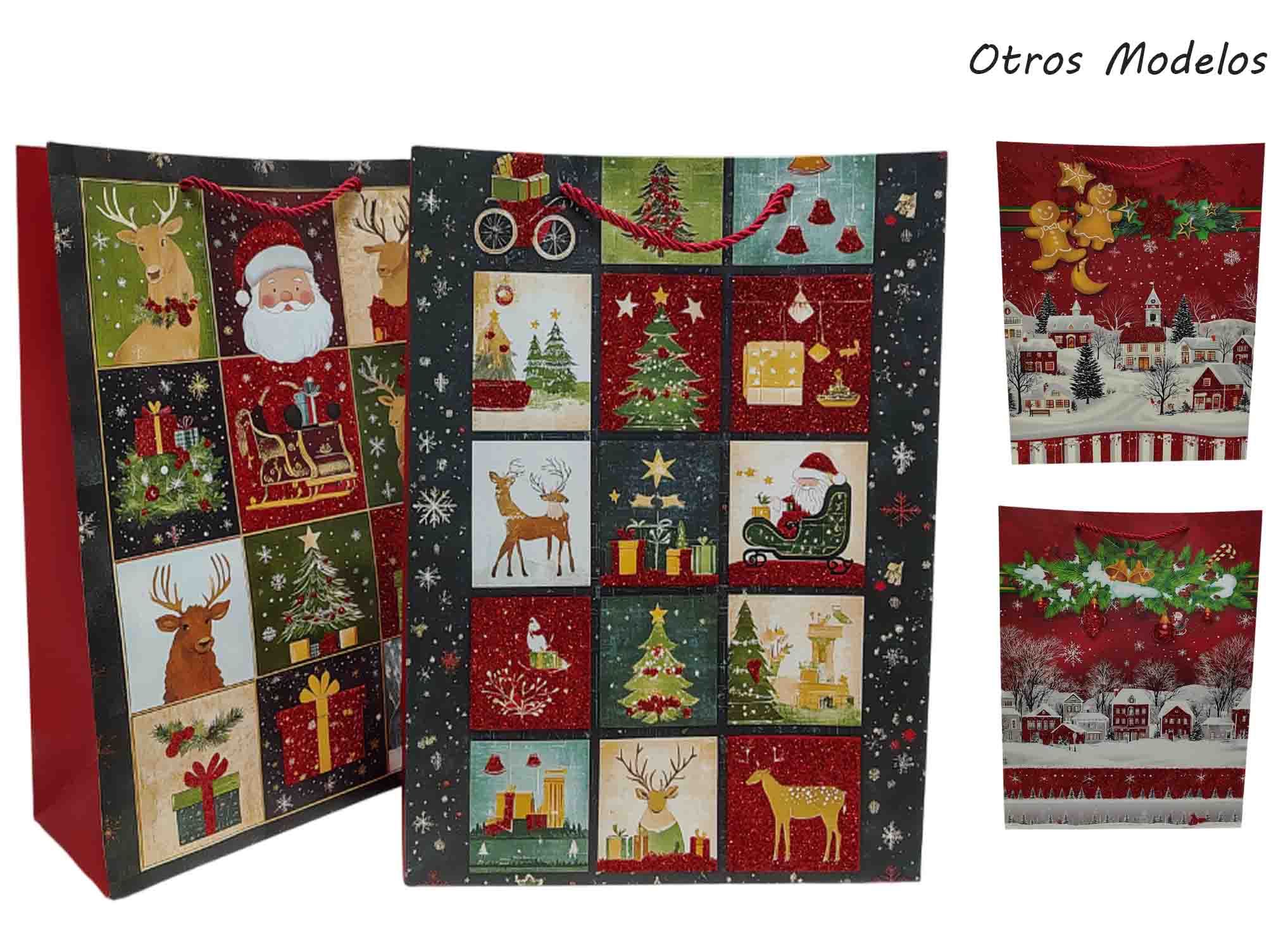 71009.jpg BOLSA NAVIDEÑA CARTON SURT. C/BRILLANTINA 31X40X12CM - Image 1