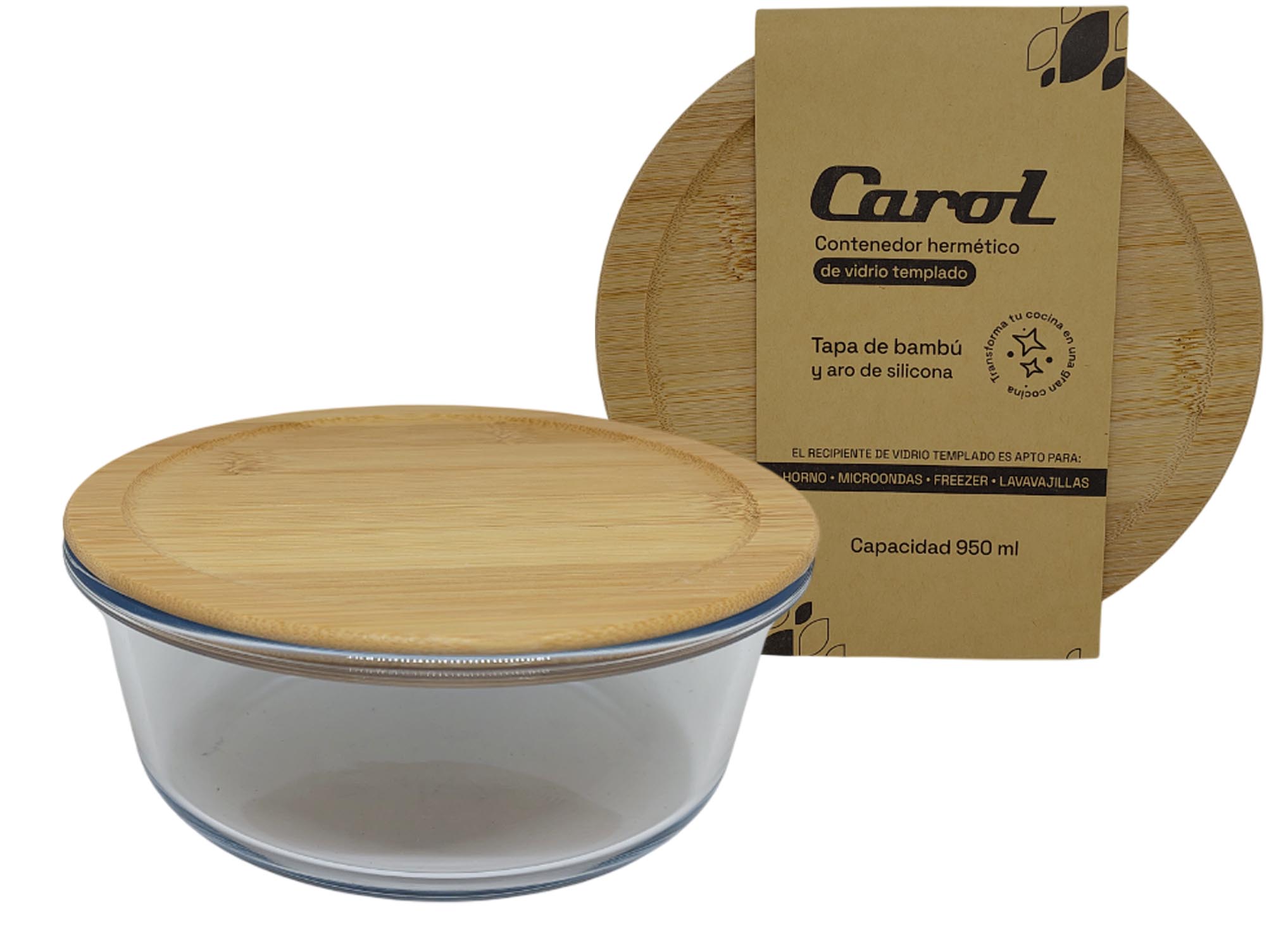 71435.jpg CONTENEDOR HERM. RED. VID. T/BAMBU 17X7CM 950ML - Image 1