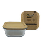 CONTENEDOR HERM. CUAD. VID. T/BAMBU 13.5X6.5CM 520ML